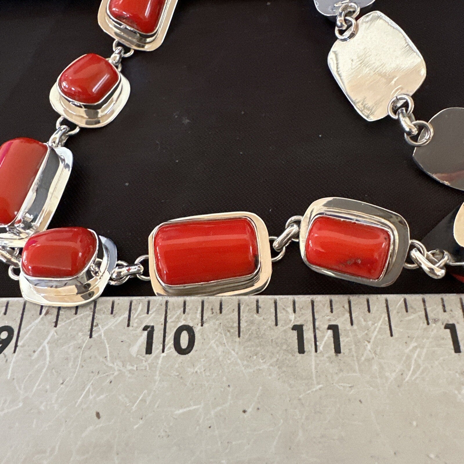 Handmade Women Red Coral Choker Necklace Pendant Sterling Silver 20” 18412