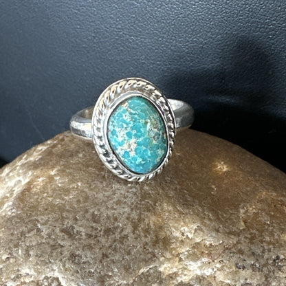 Womens Blue Sonoran Turquoise Navajo Sterling Silver Ring Size 8.5 18002