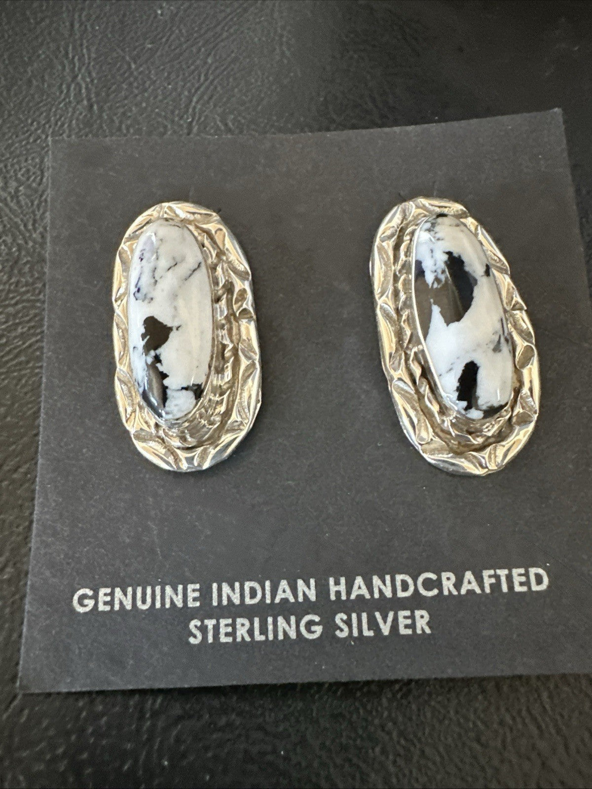 Women White Buffalo Turquoise Navajo Sterling Silver Post Earrings 19094