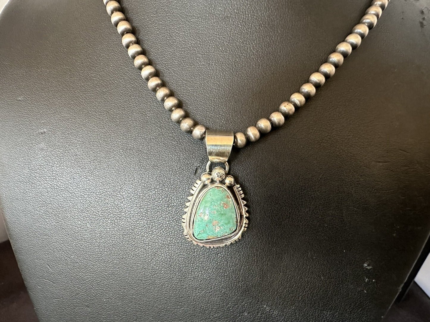 Mens Women Navajo Sterling Silver Green Royston Turquoise Necklace Pendant 18313