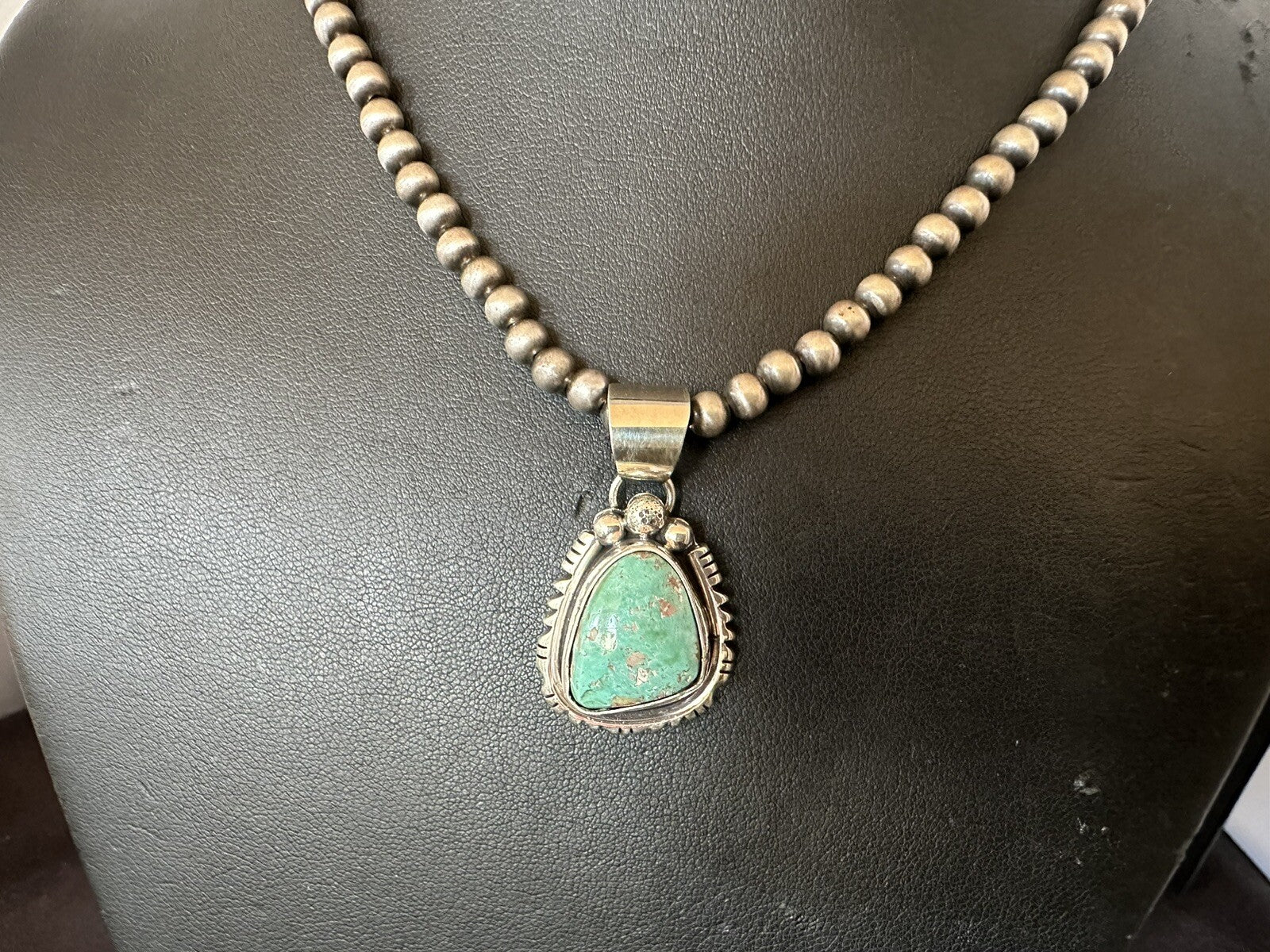 Mens Women Navajo Sterling Silver Green Royston Turquoise Necklace Pendant 18313