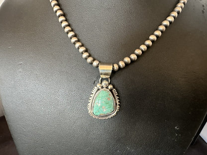 Mens Women Navajo Sterling Silver Green Royston Turquoise Necklace Pendant 18313