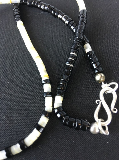 Handmade Native American Black Onyx Sterling Silver Men's Necklace 10052