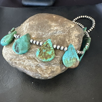 Blue Green Turquoise Teardrop Navajo Pearls Sterling Silver Necklace 14390