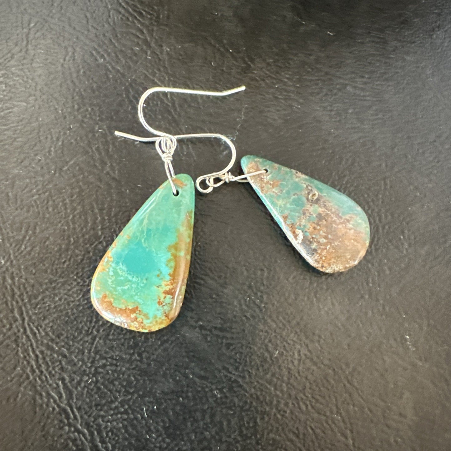 Green Turquoise Teardrop Sterling Silver Beads Navajo Earrings 1" 19041
