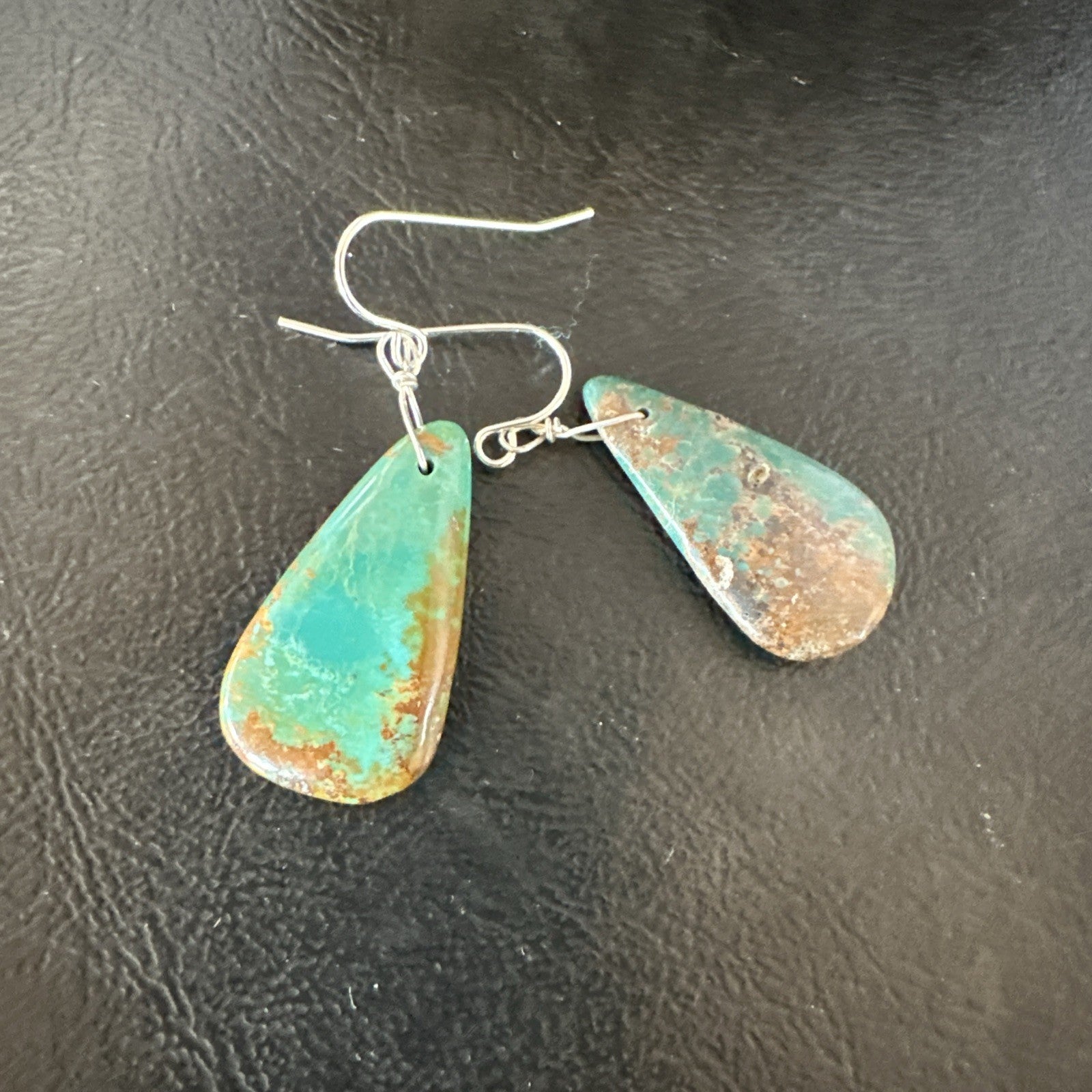 Green Turquoise Teardrop Sterling Silver Beads Navajo Earrings 1" 19041