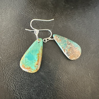 Green Turquoise Teardrop Sterling Silver Beads Navajo Earrings 1" 19041