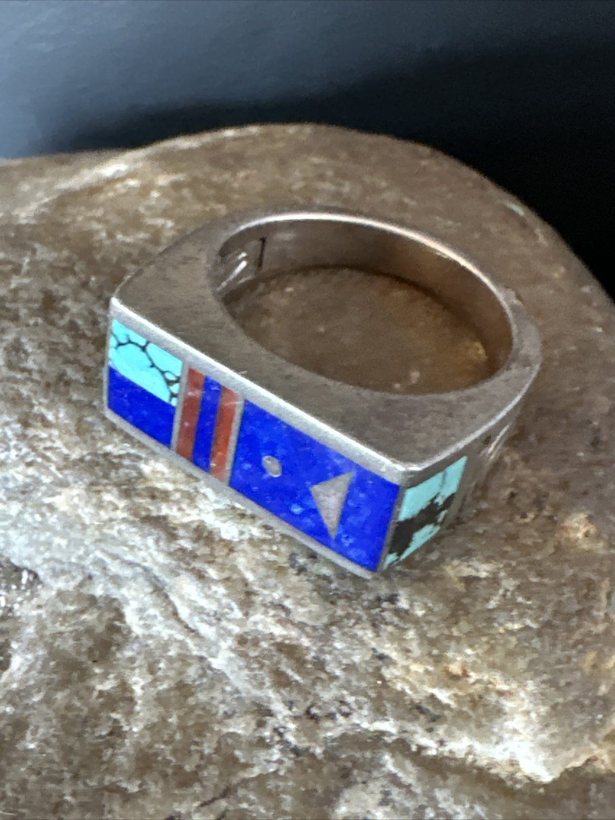 Mens Inlay Navajo Sterling Silver Lapis Blue Spiderweb Turquoise Ring Sz 8 15915