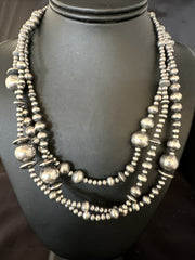 Mixed Bead Bib Navajo Pearls Necklace 20"3S | Sterling Silver | Authentic Native American Handmade | 94420