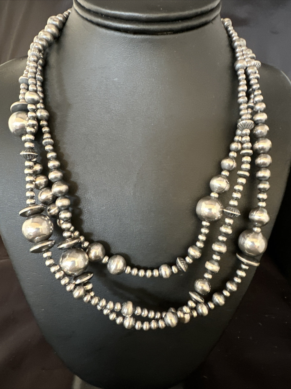 Mixed Bead Bib Sterling Silver Navajo Pearls Necklace 20” 3S 94420