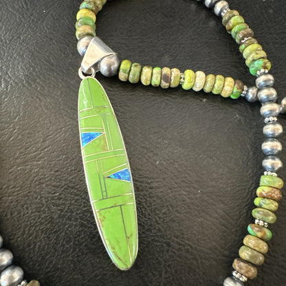 Womens Green Gaspeite Turquoise Opal Pendant Sterling Silver Necklace 19549