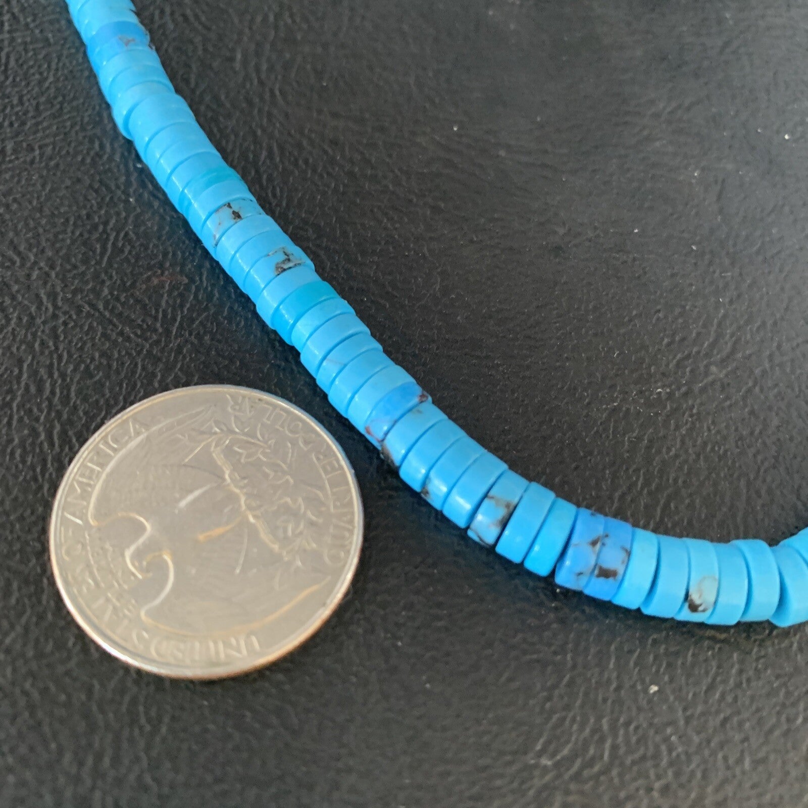 Robin Egg Blue Turquoise 18" Heishi Sterling Silver Bead Necklace 14008
