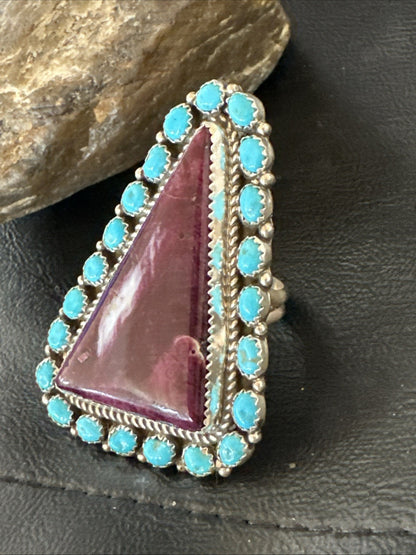Statement Cluster Turquoise Purple Spiny Navajo Sterling Silver Ring Sz 10 19103
