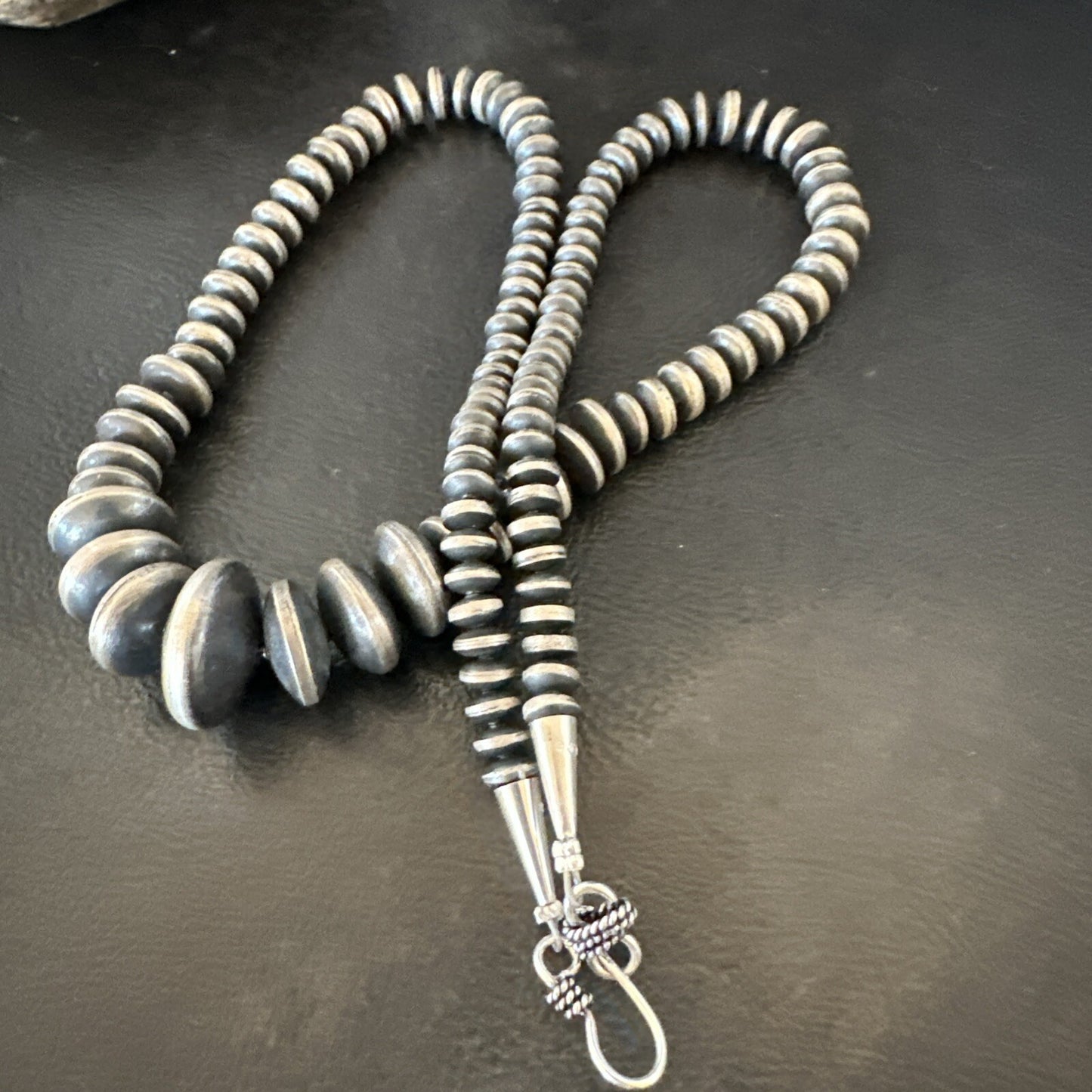 Graduated Rondelle Flat Sterling Silver Beads Necklace 21” 18830