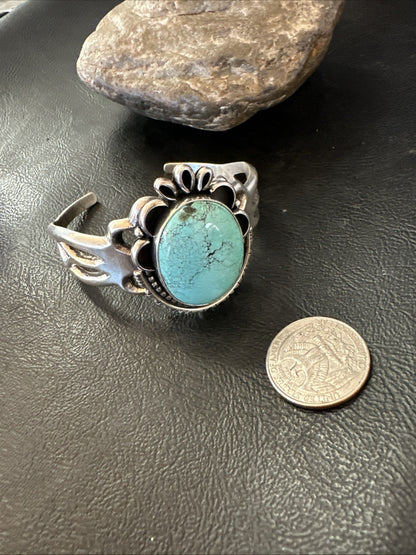Yazzie Mens Blue Turquoise Navajo Sterling Silver Tufa Cast Cuff Bracelet 19694