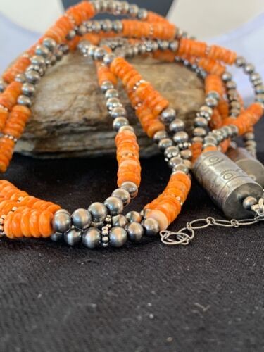 Native American Spiny Oyster 3 Strand Navajo Pearls Necklace 4711