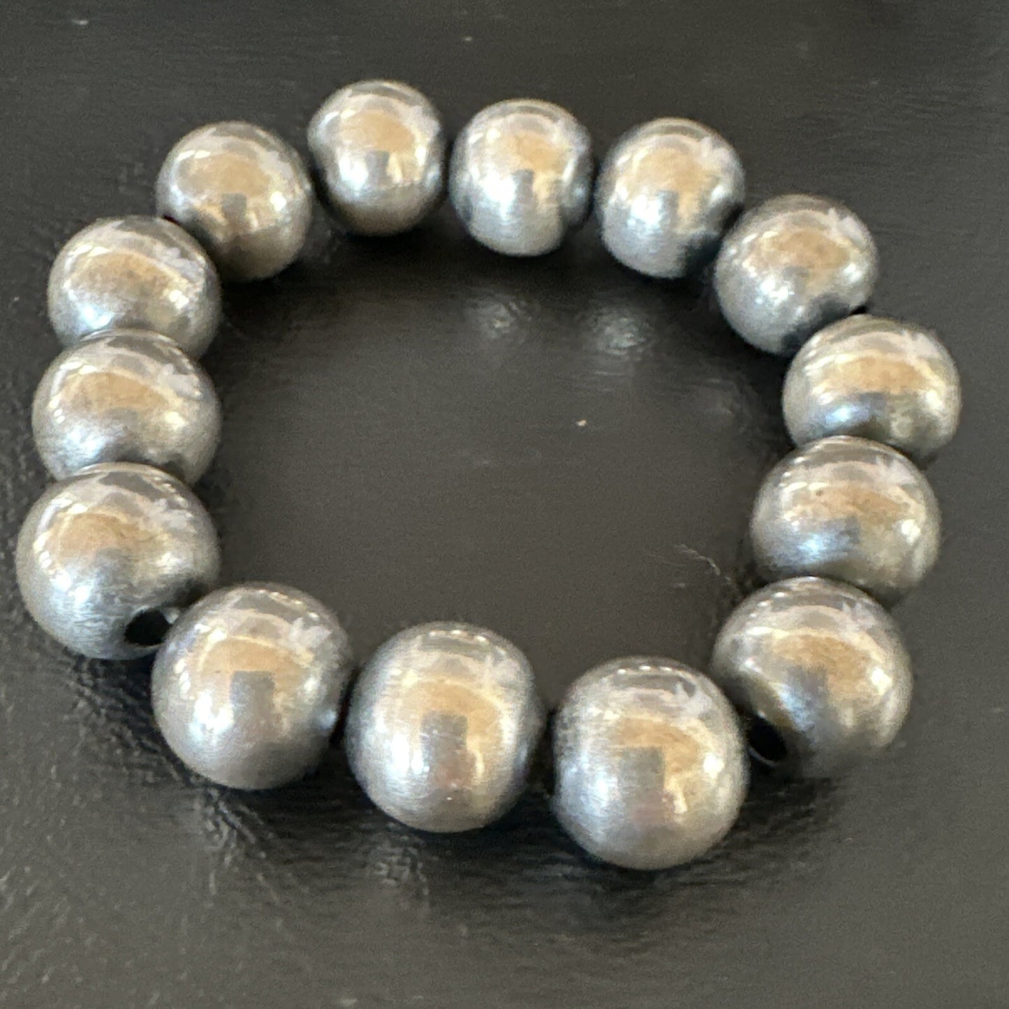Navajo 12mm Beads Stretch Sterling Silver Bracelet 7" 91202
