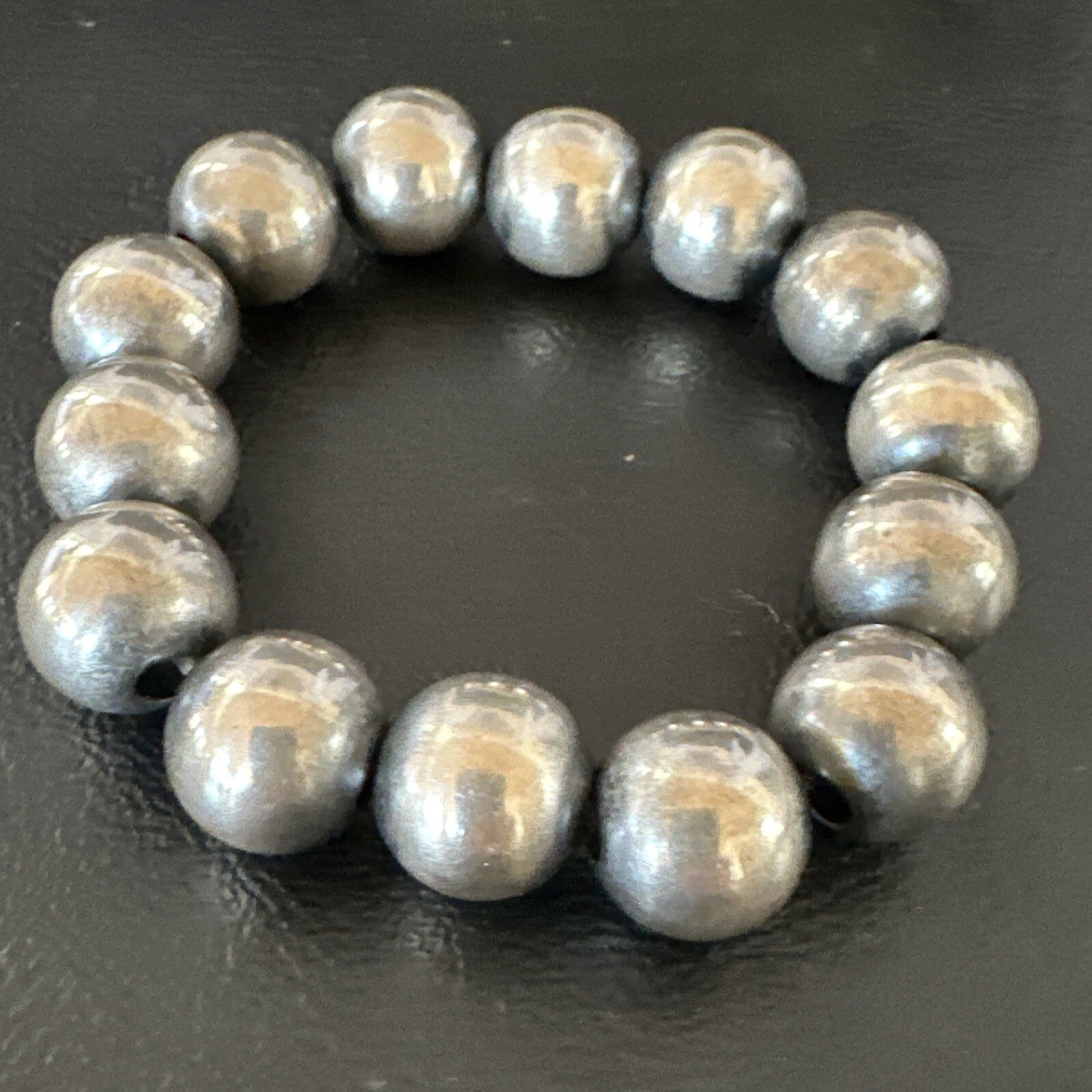 Navajo 12mm Beads Stretch Sterling Silver Bracelet 7" 91202
