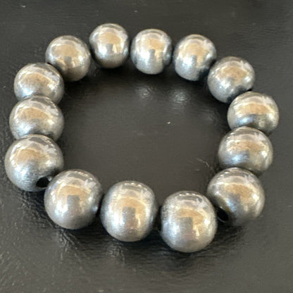 Navajo 12mm Beads Stretch Sterling Silver Bracelet 7" 91202