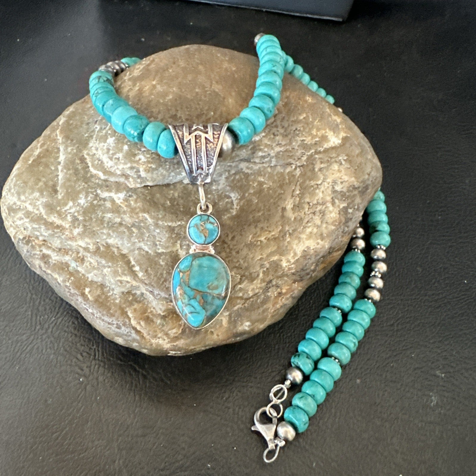 Blue Mohave Turquoise Cluster Pendant Navajo Sterling Silver Necklace 20" 19720