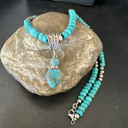 Blue Mohave Turquoise Cluster Pendant Navajo Sterling Silver Necklace 20" 19720