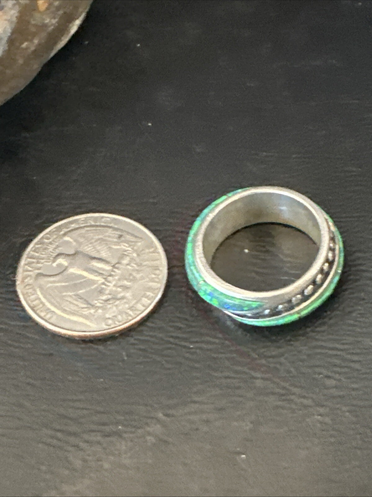 Green Opal Navajo Sterling Silver Band Inlay Ring Size 7 18809