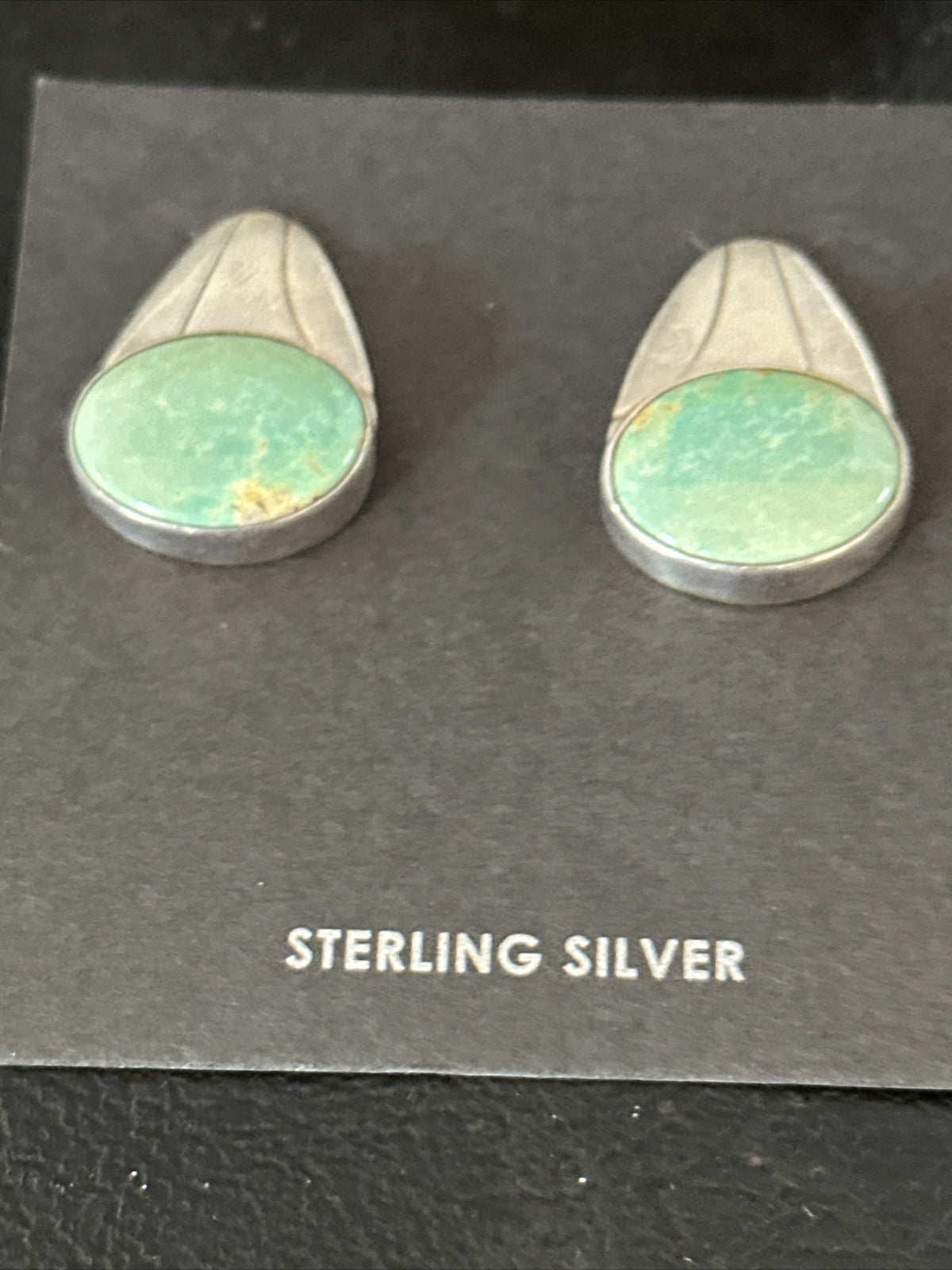 Navajo Green Turquoise Sterling Silver Dangle Earrings 14781
