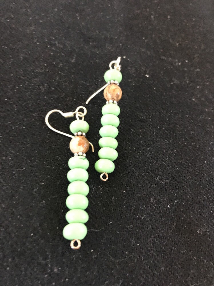 Native Navajo Sterling Silver Green Malachite Picture Jasper Earrings 10098