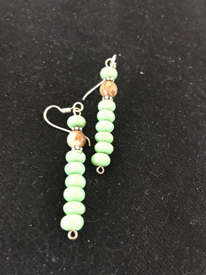 Native Navajo Sterling Silver Green Malachite Picture Jasper Earrings 10098