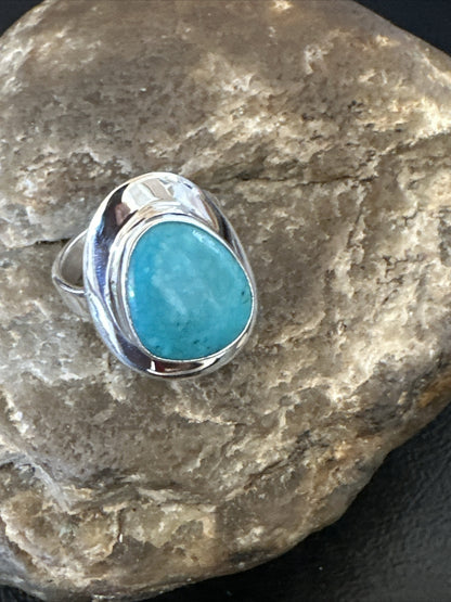 WoMens Sterling Silver Blue Kingman Turquoise Ring Size 7 17680