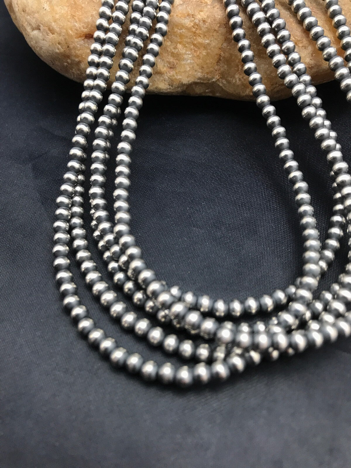Navajo Pearls 4mm 5 Strand Sterling Silver Bead Necklace 32" 16782