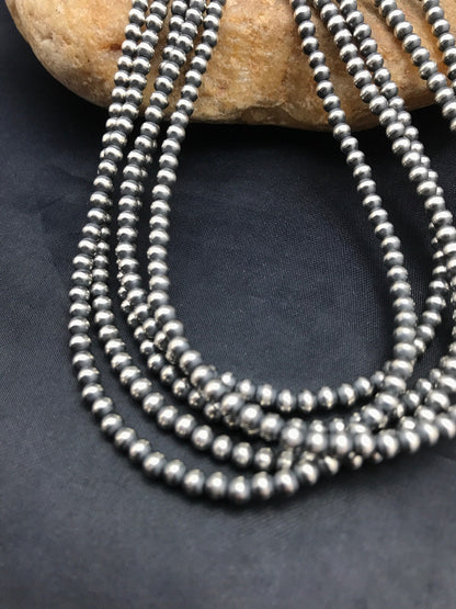 Navajo Pearls 4mm 5 Strand Sterling Silver Bead Necklace 32" 16782