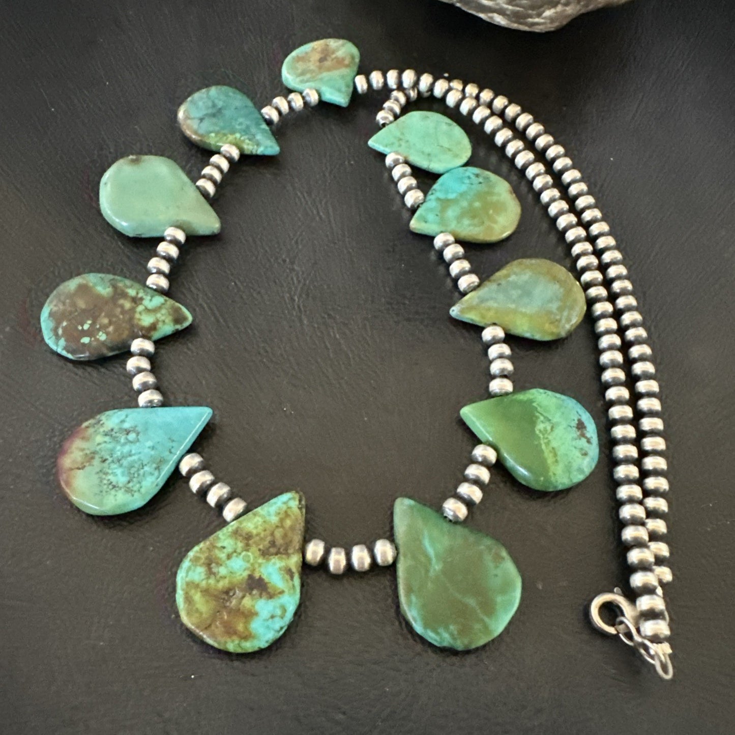 Blue Green Turquoise Teardrop Navajo Pearls Sterling Silver Necklace 14390