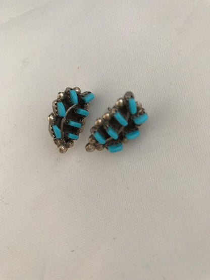 Turquoise Petite Point Zuni Sterling Silver Earrings 01607