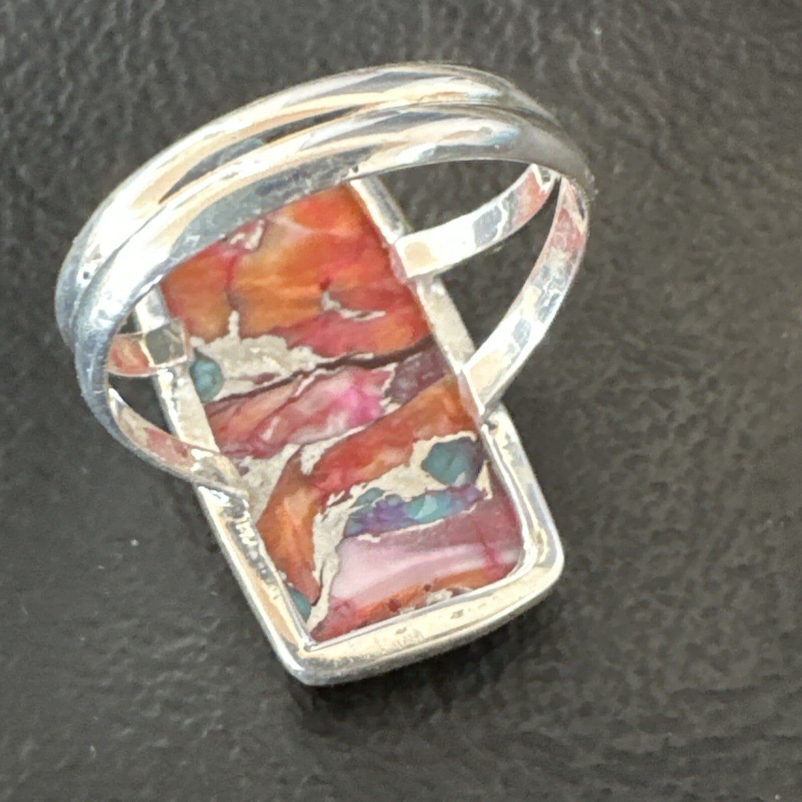 Blue Turquoise Spiny Oyster Southwestern Sterling Silver Ring Size 9 18466