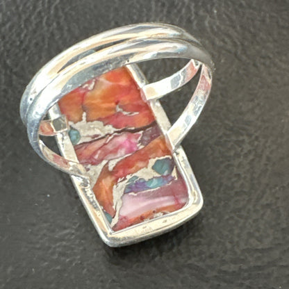 Blue Turquoise Spiny Oyster Southwestern Sterling Silver Ring Size 9 18466