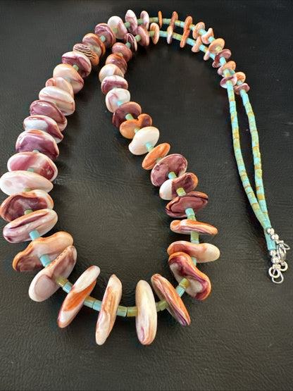 Orange Spiny Oyster Turquoise Navajo Pearls Sterling Silver Necklace 27” 19466