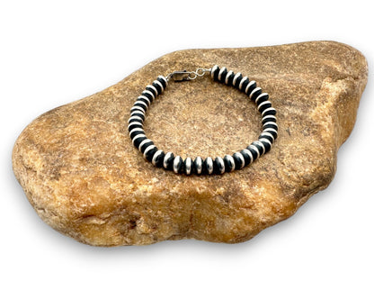 Navajo Sterling Silver Rondelles Saucer Flat Bead Bracelet 6mm 6" 97606