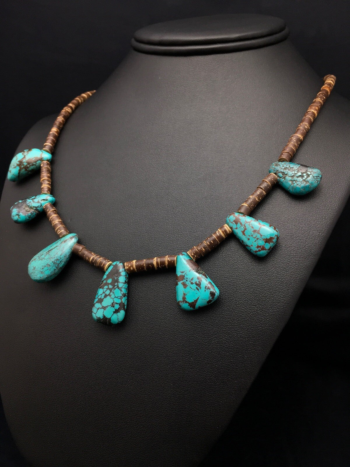 Spiderweb Turquoise & Bone Bead Navajo Sterling Silver Necklace 20" 4101