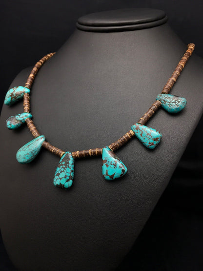 Spiderweb Turquoise & Bone Bead Navajo Sterling Silver Necklace 20" 4101