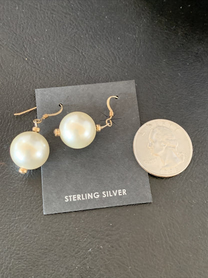 Beautiful Women White Cultured Pearl Gold Filled Bead Dangle Earrings 1" 13038