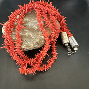Navajo 3S Red Natural Branch Coral Necklace | Sterling Silver | Authentic Native American Handmade | 17710