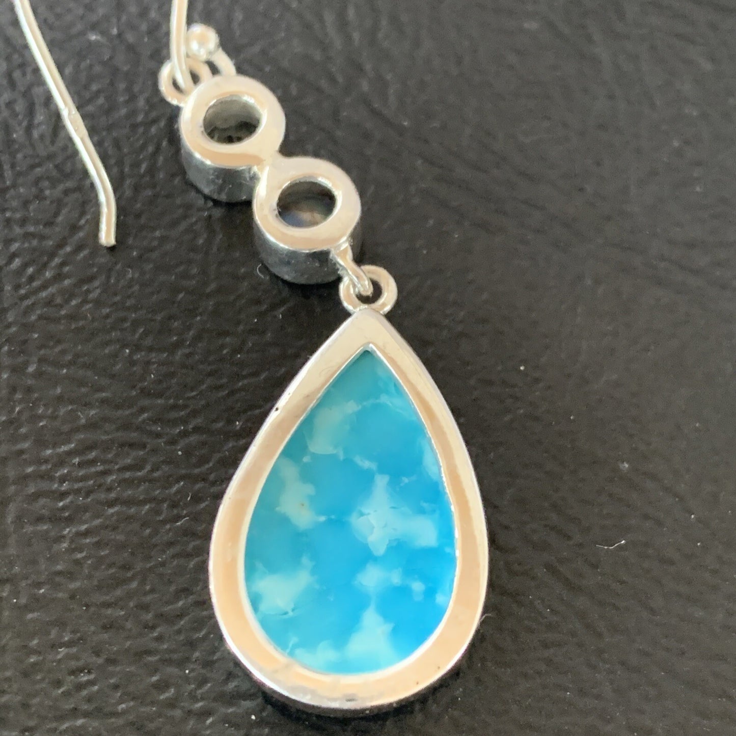 Womens Blue Kingman Turquoise Navajo Sterling Silver Earrings 12034