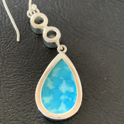 Womens Blue Kingman Turquoise Navajo Sterling Silver Earrings 12034