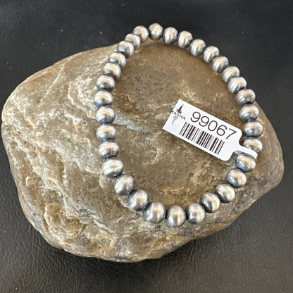 Native American 6mm Beads 7” Sterling Silver Stretch Beads Bracelet 90602