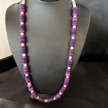 Navajo Purple Sugilite Bead Jasper Necklace Sterling Silver 27" 15346