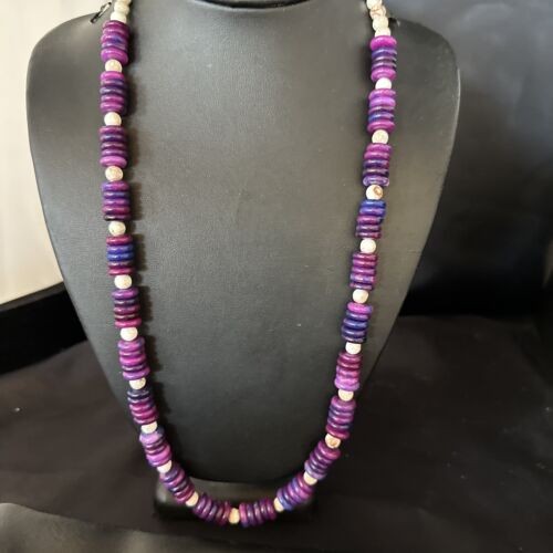 Navajo Purple Sugilite Bead Jasper Necklace 27" | Sterling Silver | Authentic Native American Handmade | 15346