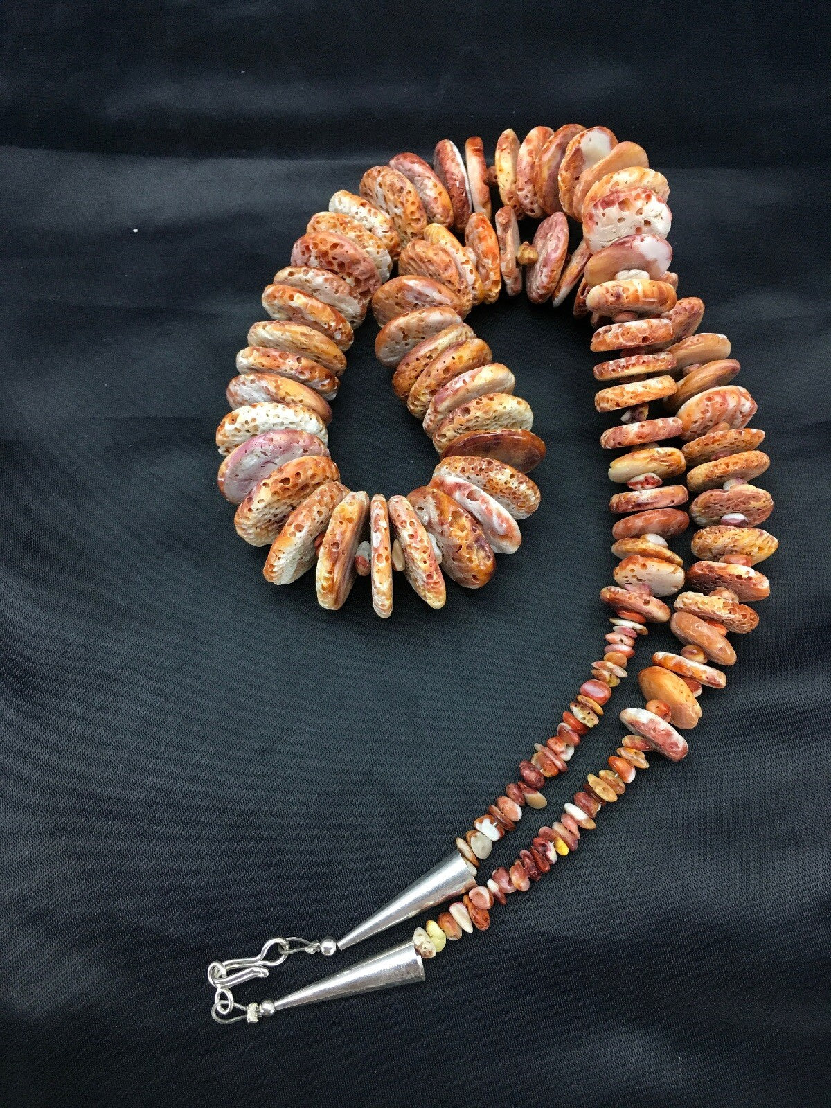 Orange Spiny Oyster Navajo Indian Sterling Silver Necklace 02909