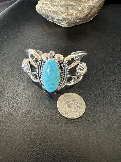 WoMens Tufa Kingman Turquoise Navajo Sterling Silver Cuff Bracelet 7.1" 19453