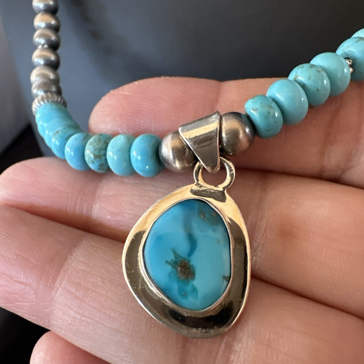 WoMens Blue Kingman Turquoise Pendant Navajo Sterling Silver Necklace 21" 18417